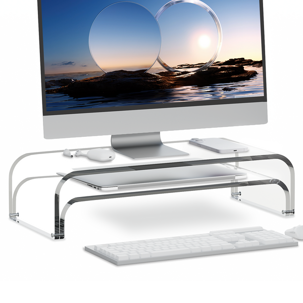 ERGO COLLECT Acrylic Dual Monitor Stand Riser 2 Tier,Clear