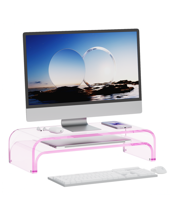 ERGO COLLECT Acrylic Dual Monitor Stand Riser 2 Tier,Pink
