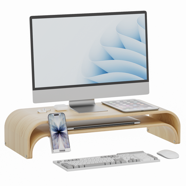 ERGO COLLECT Solid Wood Dual Monitor Stand Riser 2 Tier