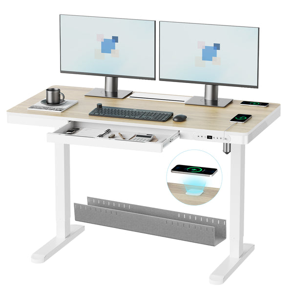 Standing Desk With Cable Management & Wireless Charging,D07(Light Wood)